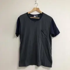 ユニクロ UNIQLO グレー ネイビー キーネック Tシャツ Lサイズ