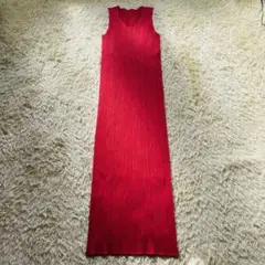 プリーツプリーズ ロングワンピース ノースリーブ 赤 サイズ2 M