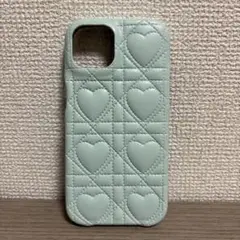 【新品】iPhone15ケース ハートキルティング レザー風 ミントグリーン