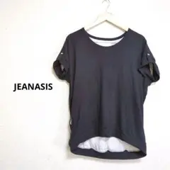 JEANASIS バックオープンデザインカットソー 黒×白 ポケット付き