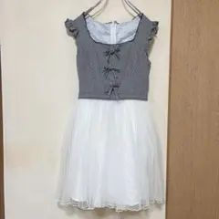 アンクルージュ　ギンガムチェック　フリル　ノースリーブワンピース　チュール　M