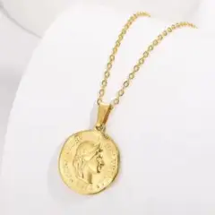 【新品】ステンレス　コインネックレス 18K ゴールド