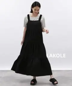 LAKOLE 肩フリルドビーワンピース　ブラック サイズS