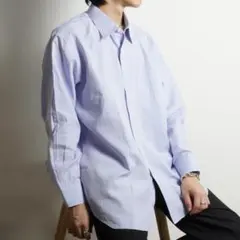 LANVIN COLLECTION 水色 長袖シャツ チェック柄 /W786