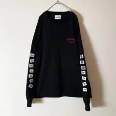 【一点物】ヴィンテージ MAHJONG 連風牌 麻雀 刺繍 ロングTシャツ 黒