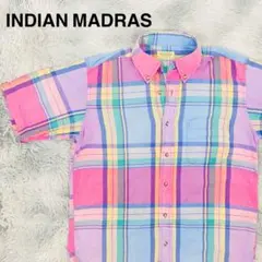 INDIAN MADRAS 半袖チェックシャツ　ピンク
