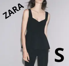 ZARA ザラ へプラムストレッチトップス ブラック S