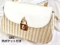 【訳あり】GRL 麻かごバッグ 白 夏バッグ ポケット付き【格安】