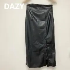 DAZY ブラック レザー タイトスカート フロントスリット入り 合成皮革