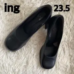 ing ブラック レザー 本革パンプス 23.5