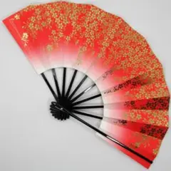 扇子　舞扇子　9寸子供用金しだれ小桜　赤ぼかし