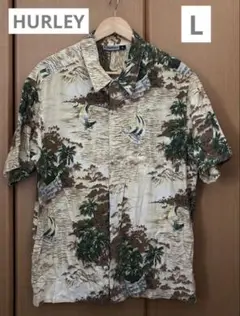 Hurley ハーレー アロハシャツ ヴィンテージ　ヤシの木　ヨット柄　ベージュ