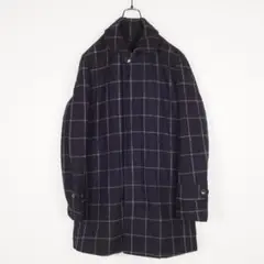 Y4386*ユナイテッドアローズ グレンチェック ステンカラーコート 紺ネイビー