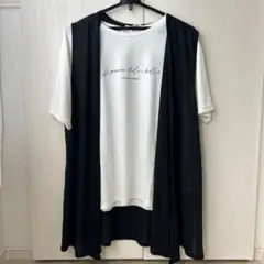 ホワイトとブラックのレイヤードデザインのカジュアルTシャツ