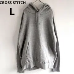 4114CROSS STITCH グレー フード付きスウェット美品　パーカー無地