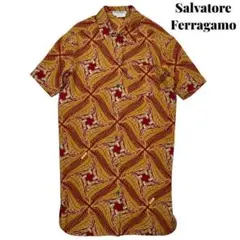 【美品】サルヴァトーレ フェラガモ 総柄 半袖 シルク シャツ ワンピース S