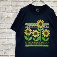 USA製90sヴィンテージTシャツ！シングルステッチ　ネイビー半袖古着　L 23