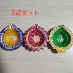 伝統的なインドのキャンドルホルダー3個セット アジアン雑貨　蝋燭立て