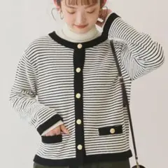 美品 SLOBE IENA スローブイエナ 金ボタンクルーネックカーディガン