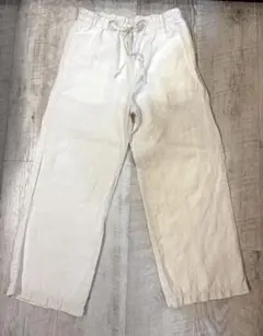 無印良品　ワイドパンツ　S ホワイト（ベージュ）　麻　リネン
