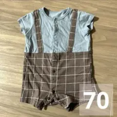 【美品】チェック柄コットンカバーオール　70