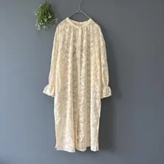 テラウェアーエム［M］新品タグ　リーフ柄　ロングシアーシャツワンピース　フリル袖