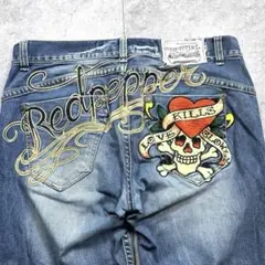 レア【REDPEPPER×EdHardy】刺繍デニムパンツ(34)スカル◎Y2K
