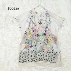 美品 ScoLar スカラー 華やか花柄切替えワンピース チュニック ブラウス