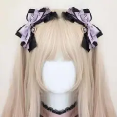 ヘアクリップ リボン ハート 地雷 ゴシック コスプレ パープル