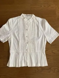 HANAE MORI 春夏★ 麻 絹 花柄 ブラウス Sz.9 白