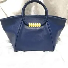 本革 レディースハンドバッグ (ネイビー)