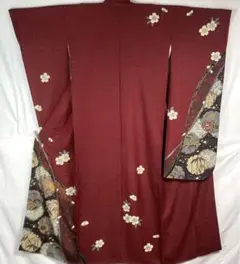 振袖 金通し 花丸文 花模様 レッド 正絹 着物 袷 ほぼ未使用極美品