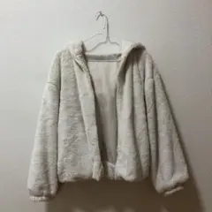 フード付きファーパーカー ホワイト