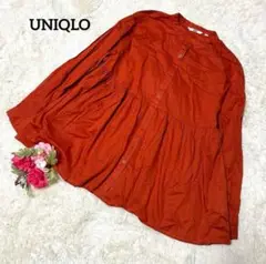 【コットン100%】UNIQLO ユニクロ【シフォン 】 赤系 ボタンシャツ L