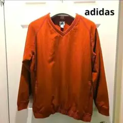 adidas レッド　赤 Vネック メンズ長袖シャツ L　内側メッシュ