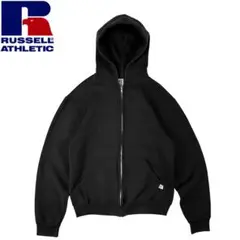 90s 00s RUSSELL ATHLETIC アルミジップ 無地 黒S 極上