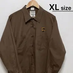 USA古着　ワークシャツ　長袖　XL　ブラウン　茶色　ワンポイント　ロゴ　UPS