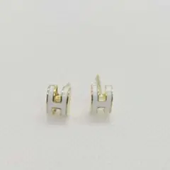 ノベルティ H字型 ホワイト ゴールド ピアス