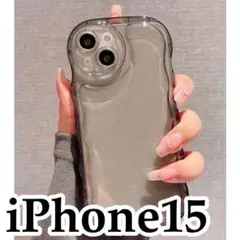 iPhone15ケース プクプク クリアケース ブラック　黒