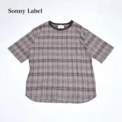 サニーレーベル　リネンブレンドTシャツ(L)チェック柄　サラサラ　大人カジュアル