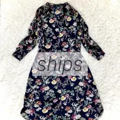 SHIPS 花柄ロングワンピース ボタニカル 長袖 Aライン フリーサイズ 総柄