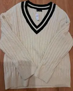 【新品】GAP gap カシミヤタッチ ケーブル ニット セーター Vネック L