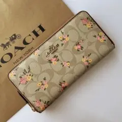 新品未使用 COACH コーチ 長財布 シグネチャー ライトカーキ 花柄