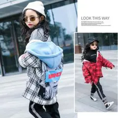 韓国子供服　パーカー　フード付き アウター チェック柄 ジャケット