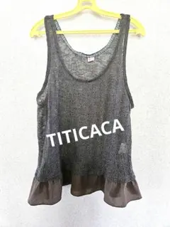 【TITICACA 】 タンクトップ メッシュ フリル付き グレー系