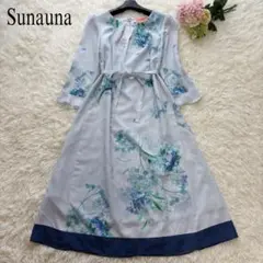 【未使用　タグ付き】スーナウーナ　水彩画風　ワンピース 花柄　リボン　36