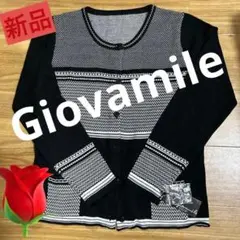 新品giovamile カーディガンLL 黒白ニット上着レディースSML