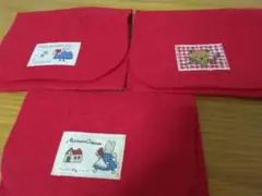 赤色フェルト小物入れ3つセット