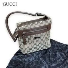 GUCCI ショルダーバッグ ワンショルダー GGキャンバス ブラウン レザー