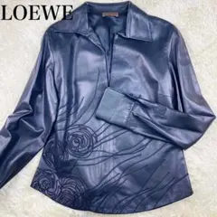 ★ほぼ未使用★ロエベ レザージャケット プルオーバー ローズ柄 ブラック